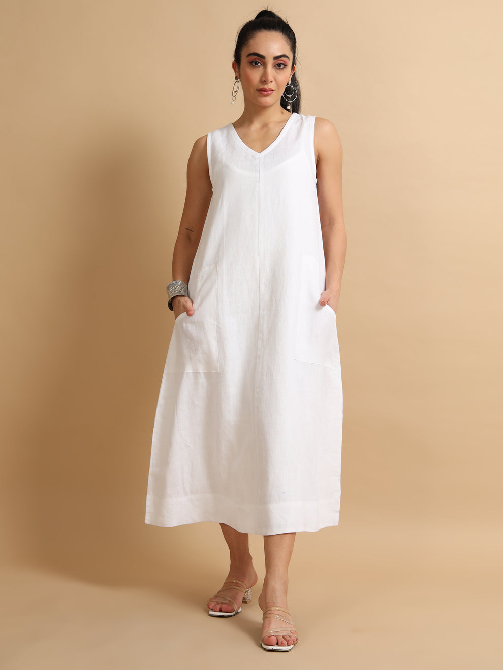A-line white Midi dress