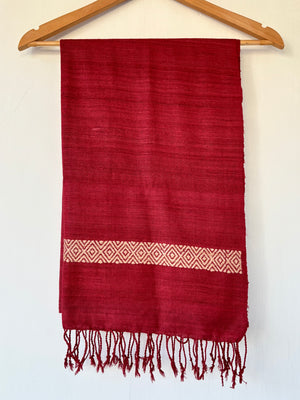 Silk Stole in red with beige diamond border