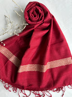 Silk Stole in red with beige diamond border