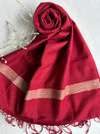 Silk Stole in red with beige diamond border