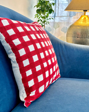 Red checks cushion cover