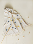 White scarf with blue & yellow motifs