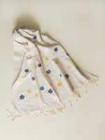 White scarf with blue & yellow motifs