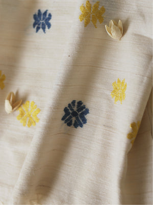 White scarf with blue & yellow motifs