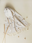 White Scarf with grey & blue diamond motifs