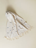 White Scarf with grey & blue diamond motifs