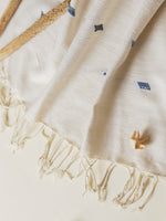 White Scarf with grey & blue diamond motifs