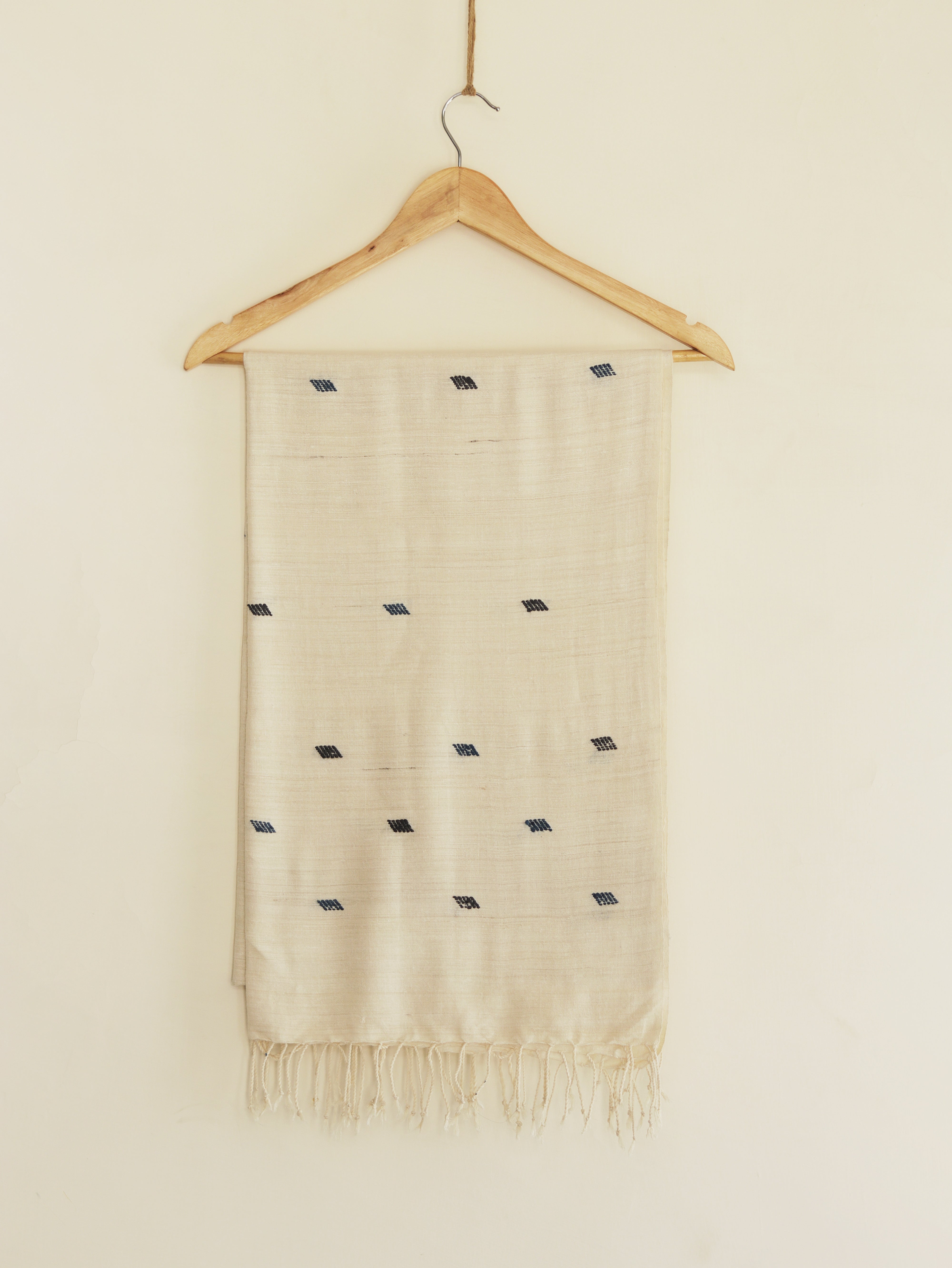 White Scarf with grey & blue diamond motifs