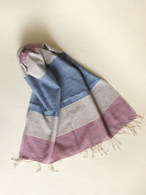 Silk scarf with blue & pink stripes