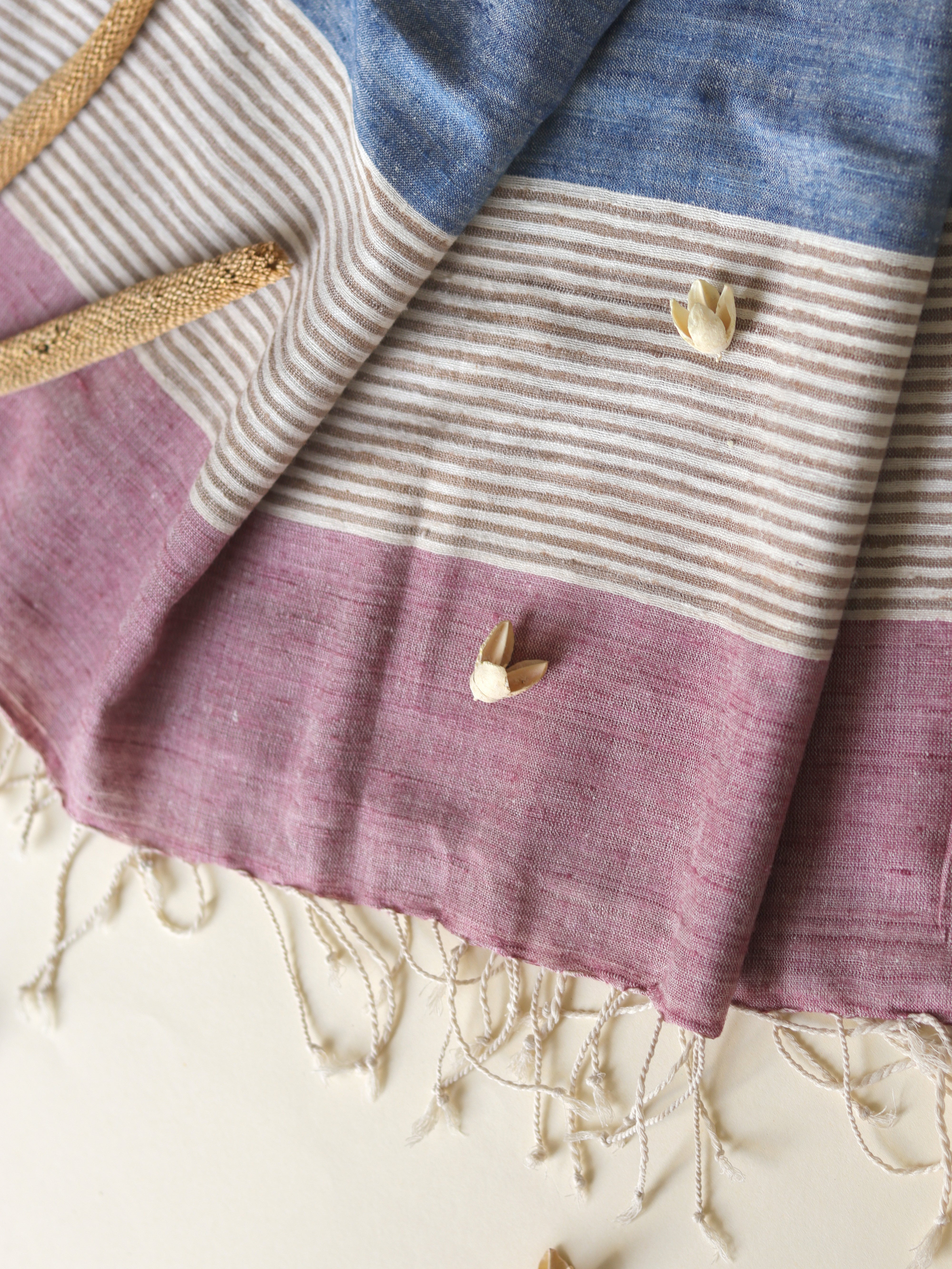 Silk scarf with blue & pink stripes