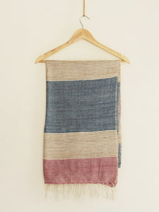 Silk scarf with blue & pink stripes