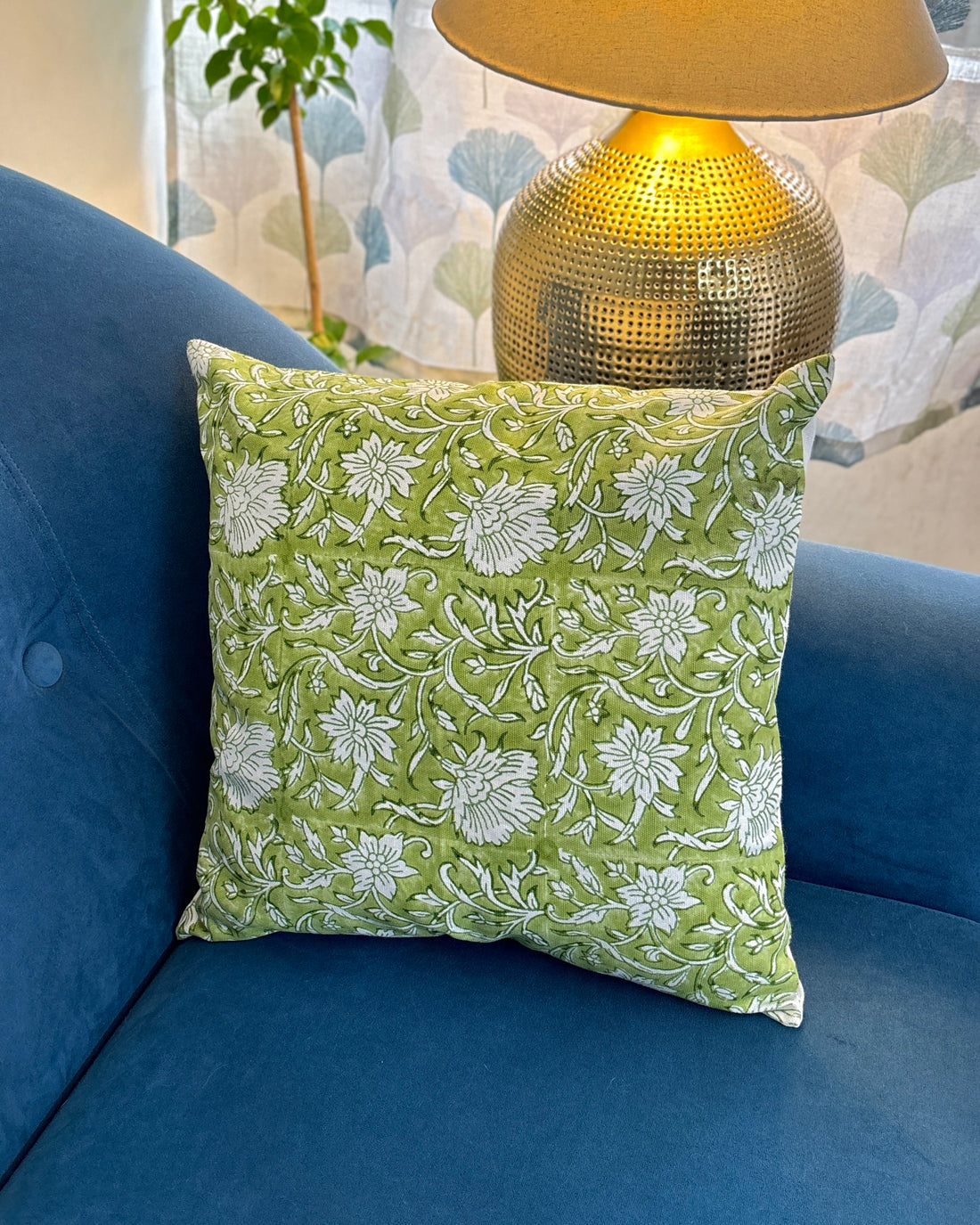 Green floral cushion cover