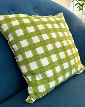 Green checks cushion cover