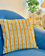 Mustard & blue cushion cover