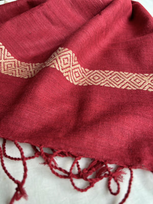 Silk Stole in red with beige diamond border