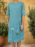 PRACHI Teal Cotton Hemp Midi Dress