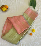 Pista Glow Handloom Linen Saree