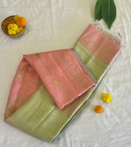 Pista Glow Handloom Linen Saree