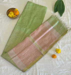 Blush Parrot Handloom Linen Saree