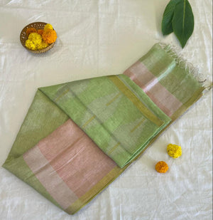 Blush Parrot Handloom Linen Saree