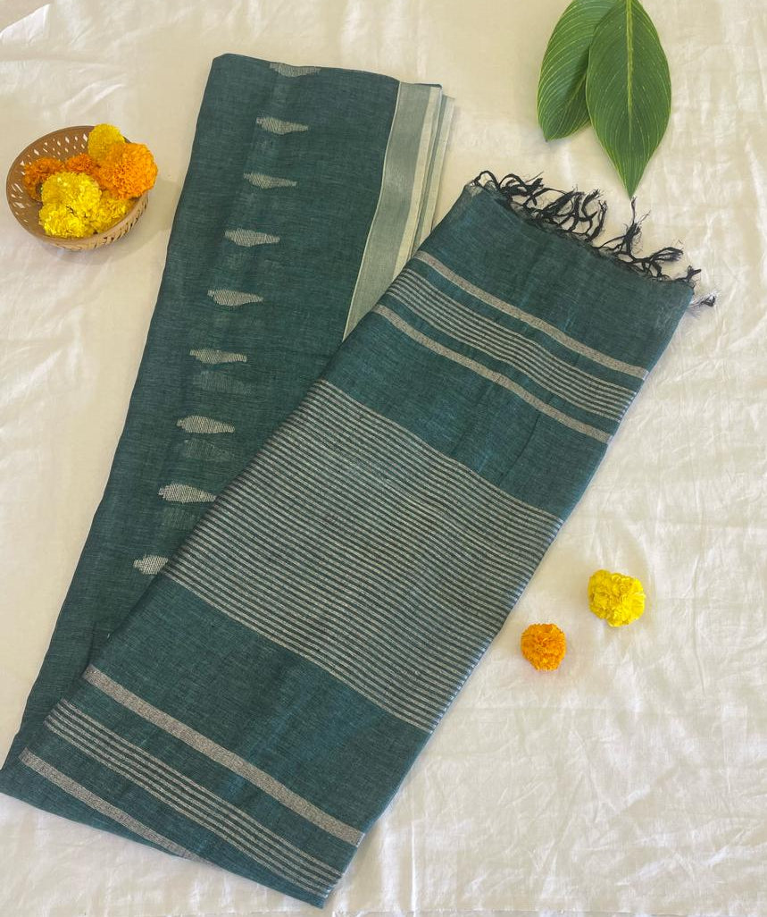 Lagoon Luxe Handloom Linen Saree