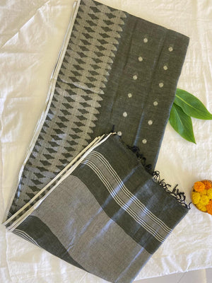 Slate Symphony Handloom Linen Saree