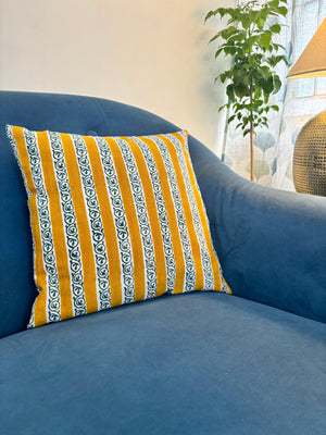 Mustard & blue cushion cover