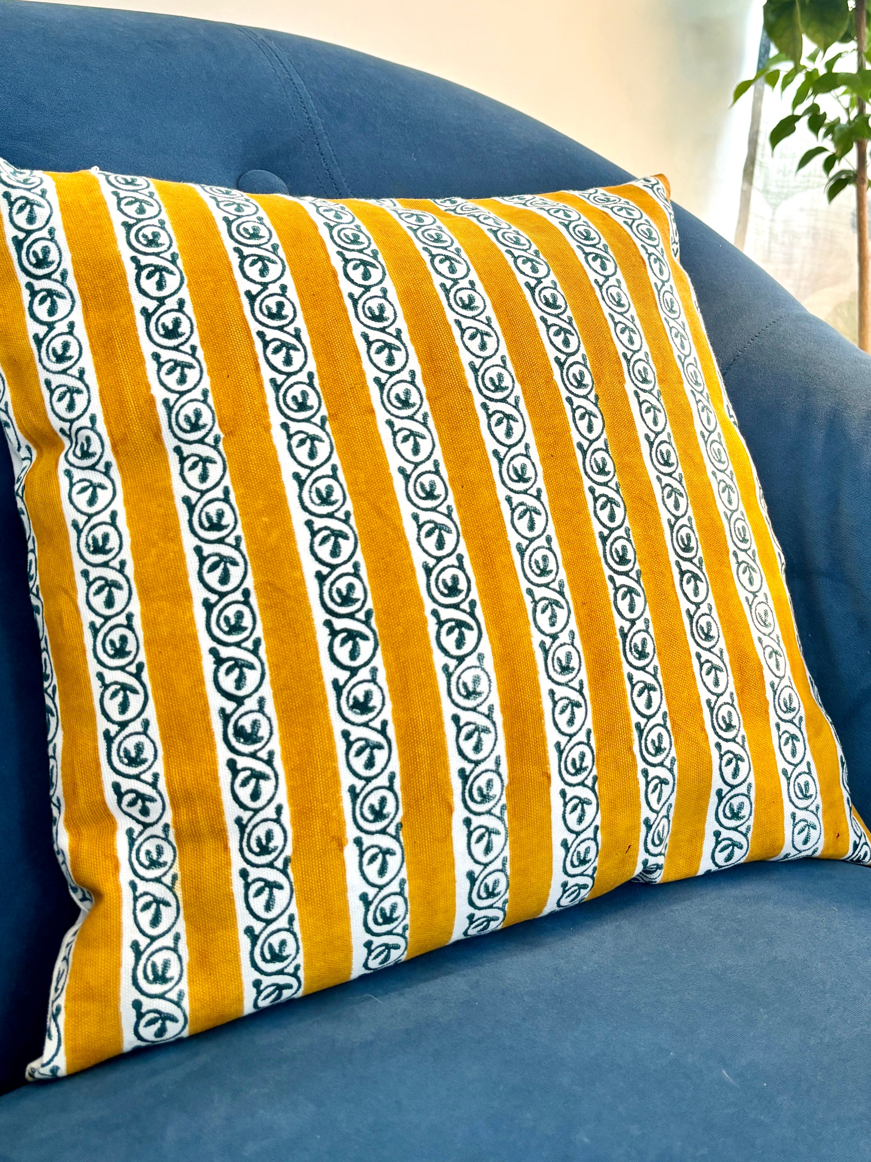 Mustard & blue cushion cover