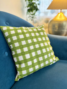 Green checks cushion cover