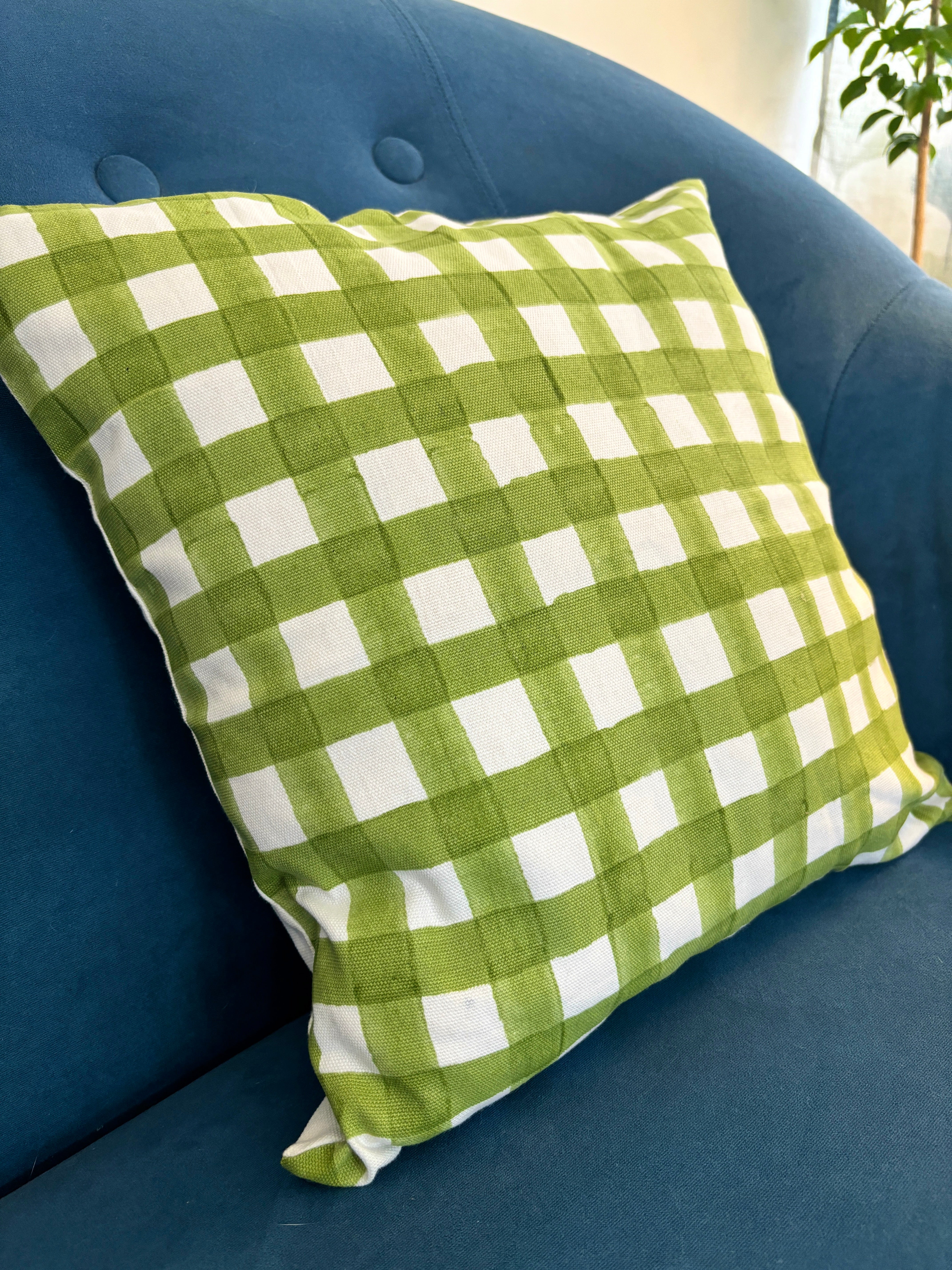 Green checks cushion cover