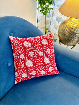 Red floral cushion cover