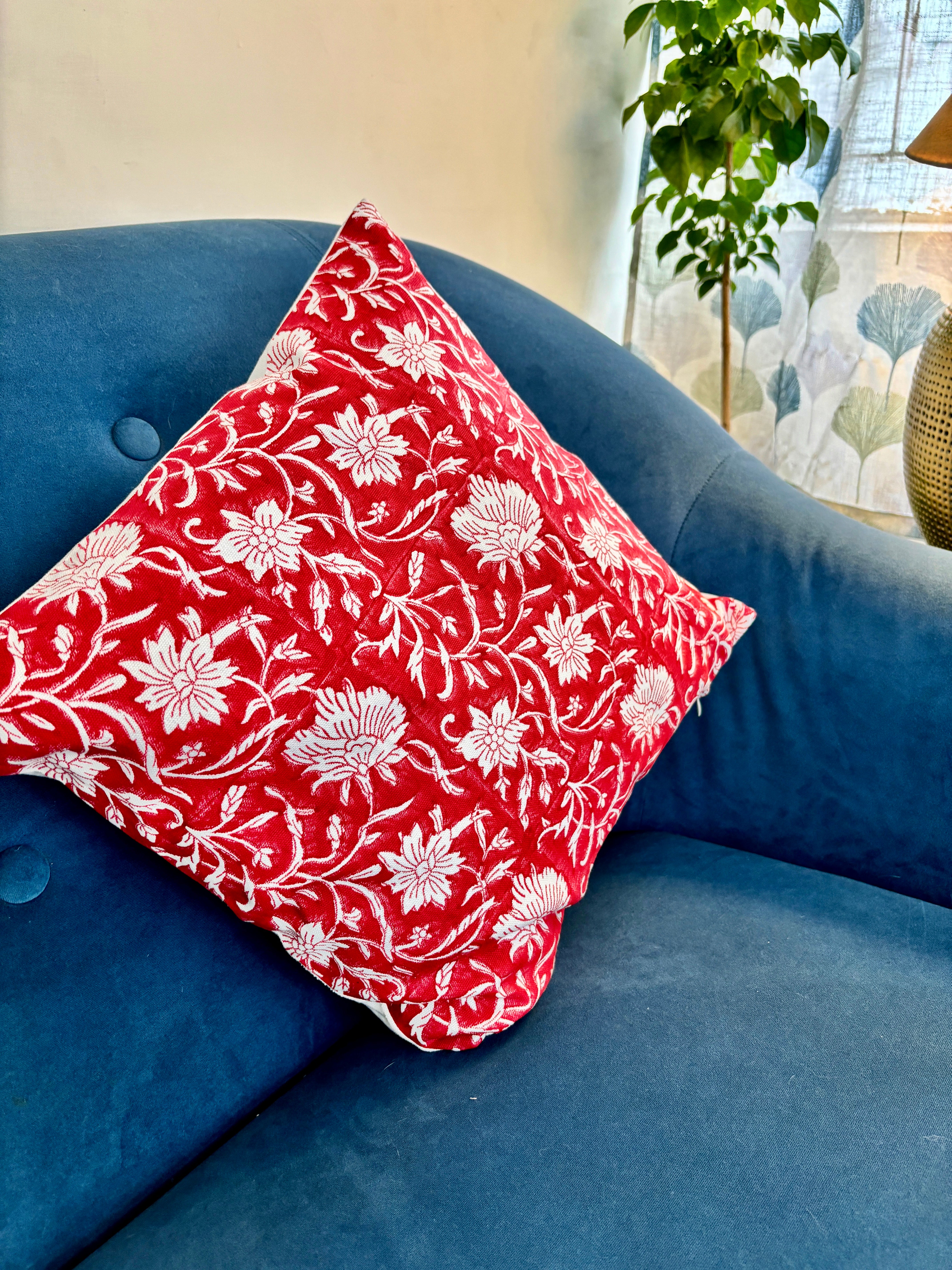 Red floral cushion cover