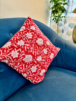 Red floral cushion cover