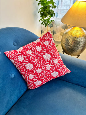 Red floral cushion cover