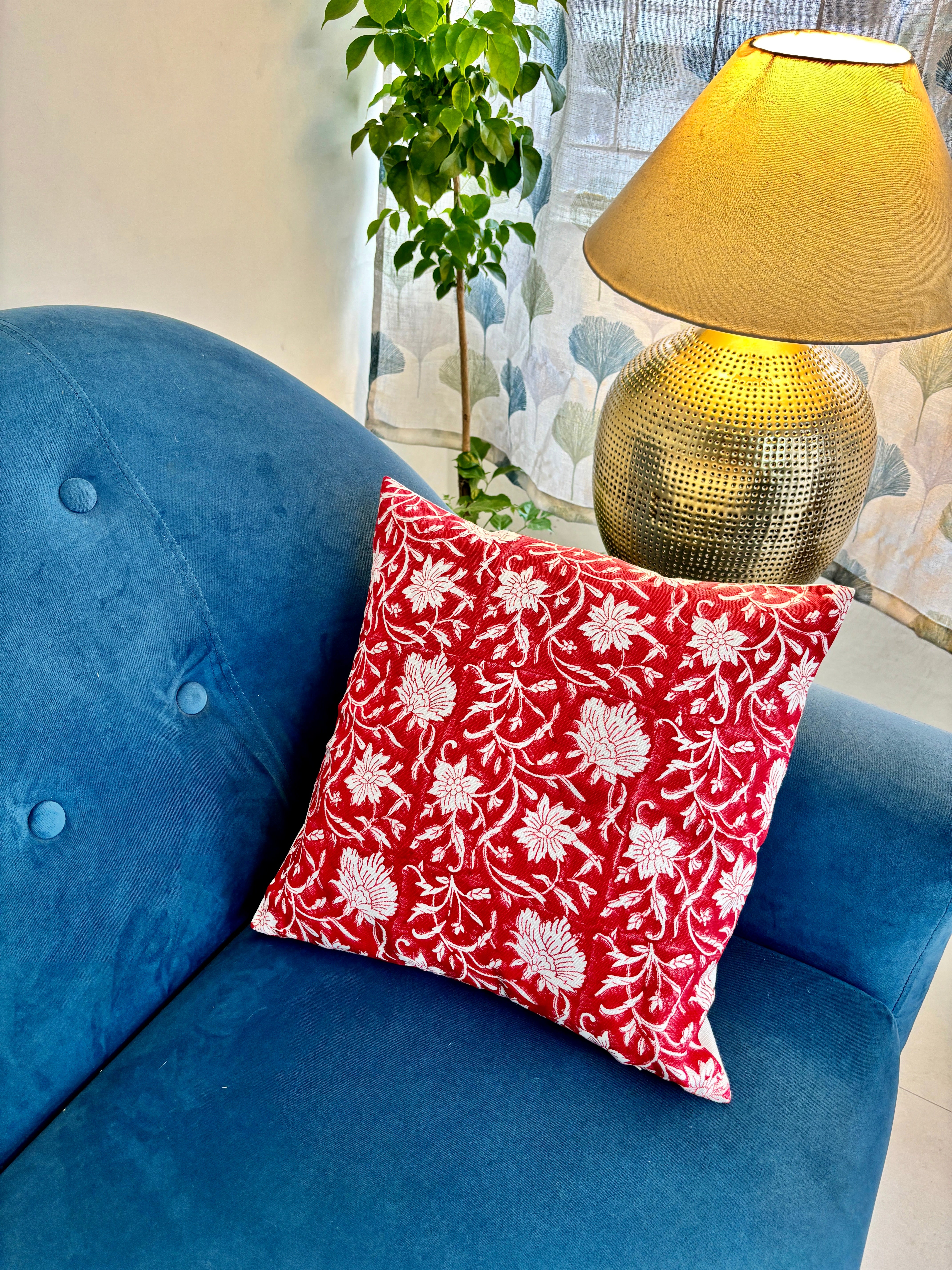 Red floral cushion cover