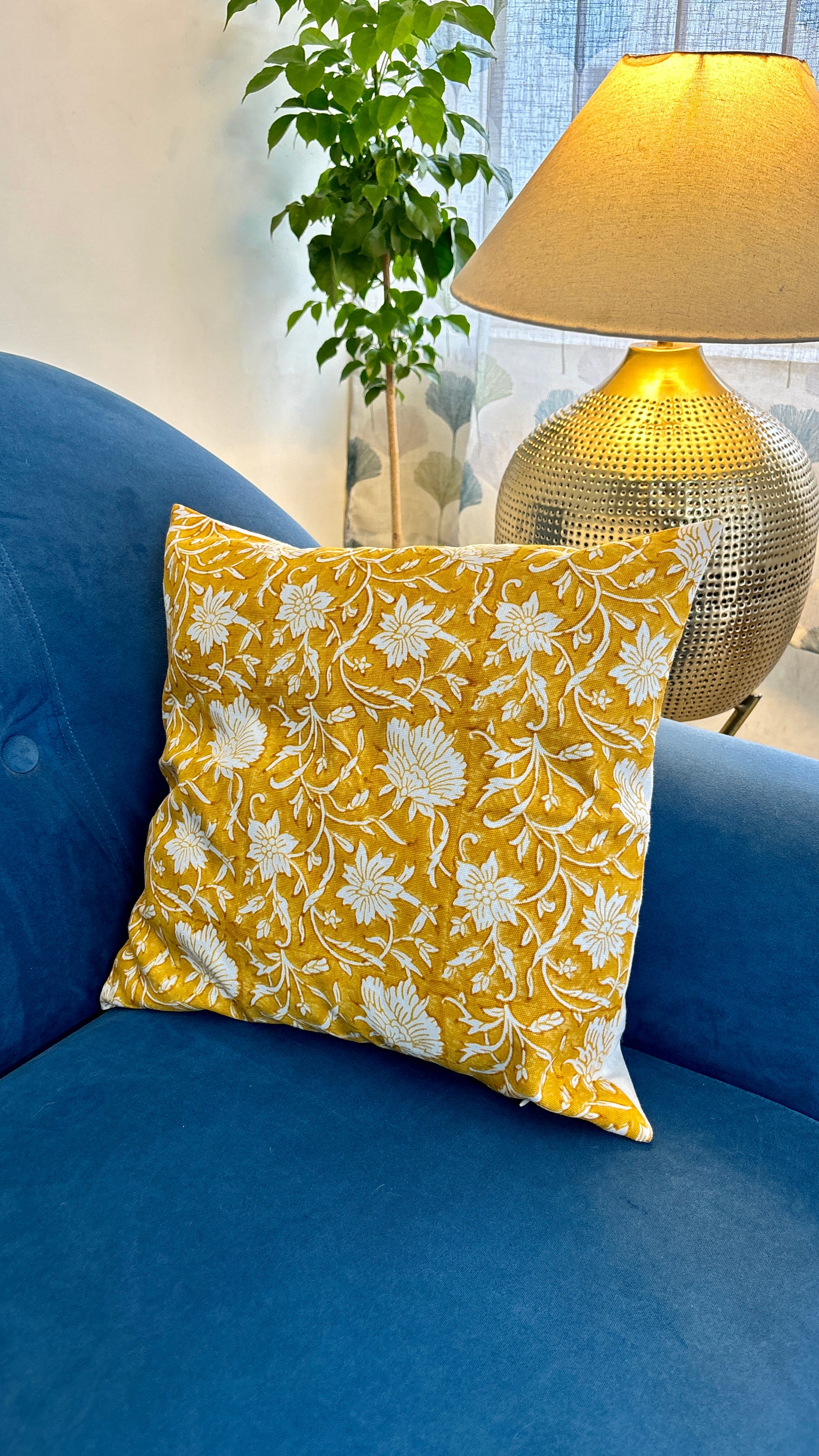 Mustard floral cushion cover