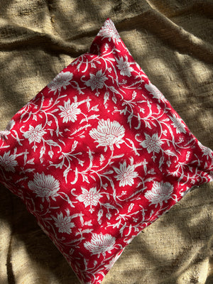 Red floral cushion cover