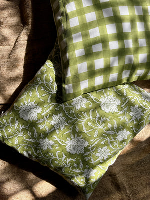 Green checks cushion cover