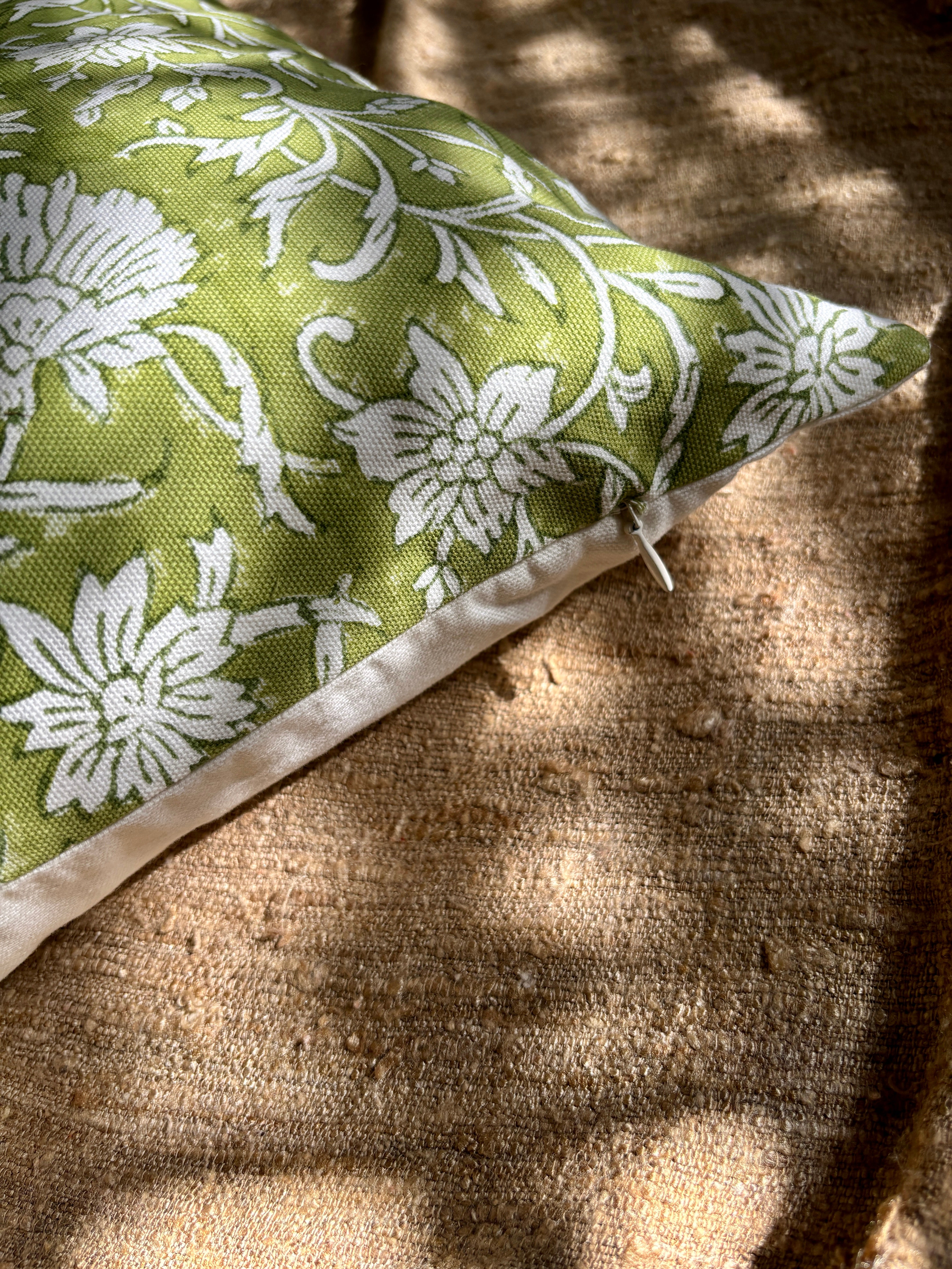 Green floral cushion cover