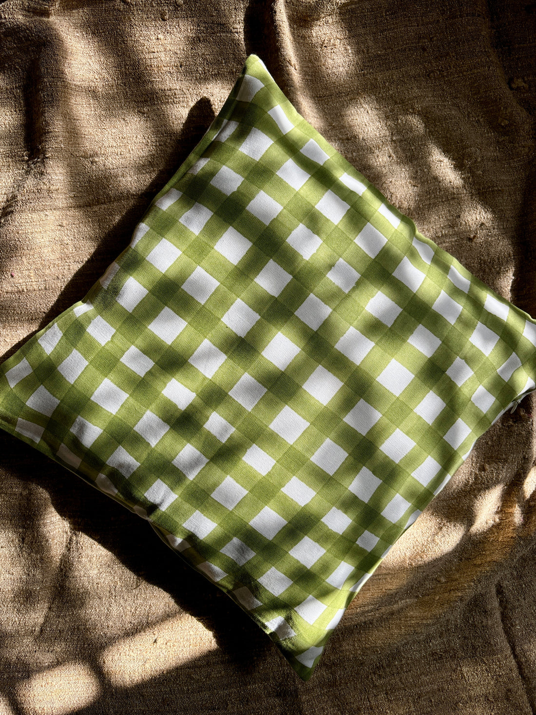 Green checks cushion cover