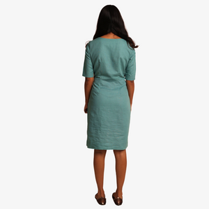 PRACHI Teal Cotton Hemp Midi Dress