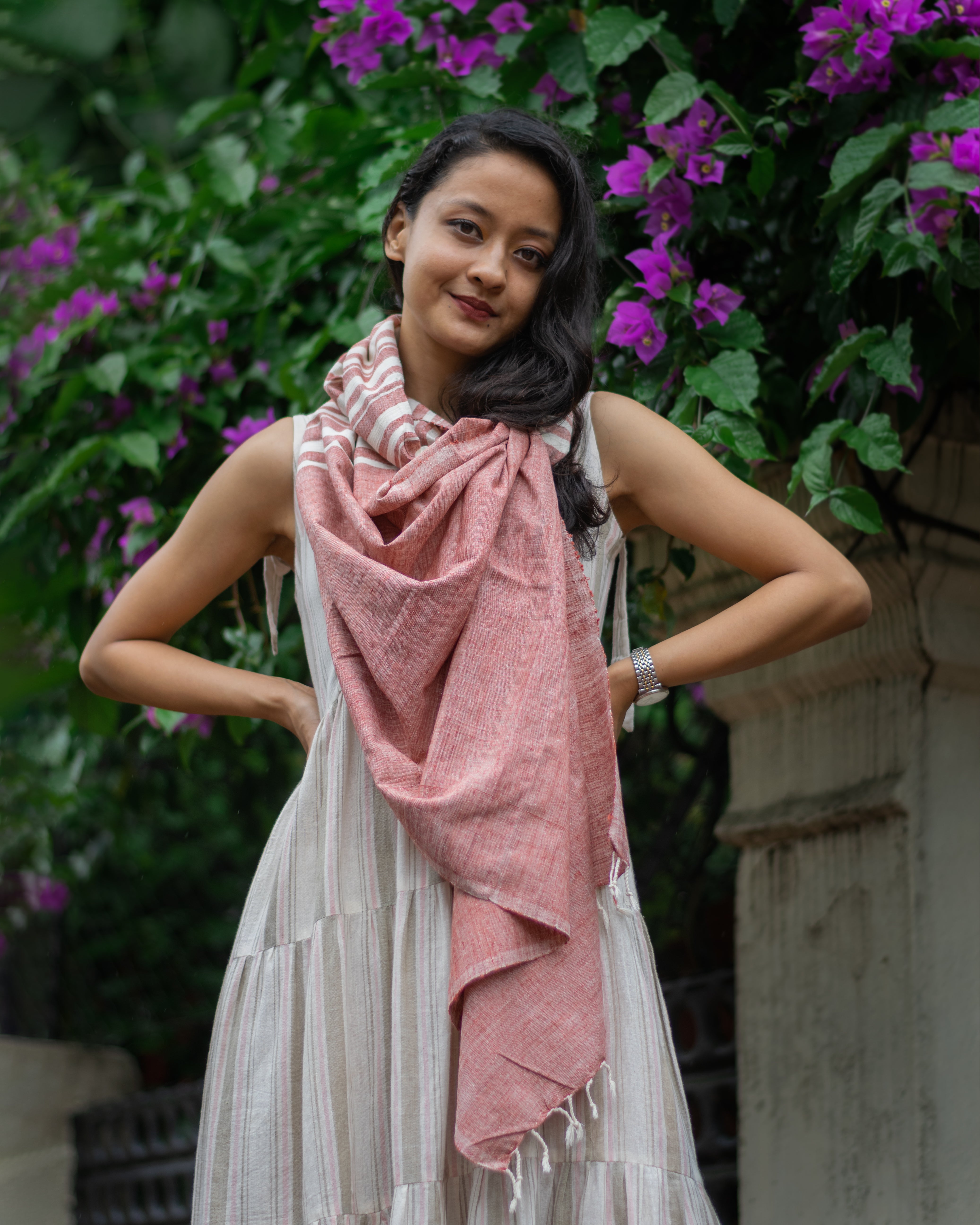 Silk Scarf with madder stripes