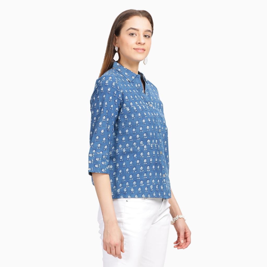 SUSHMA Indigo block printed casual shirt