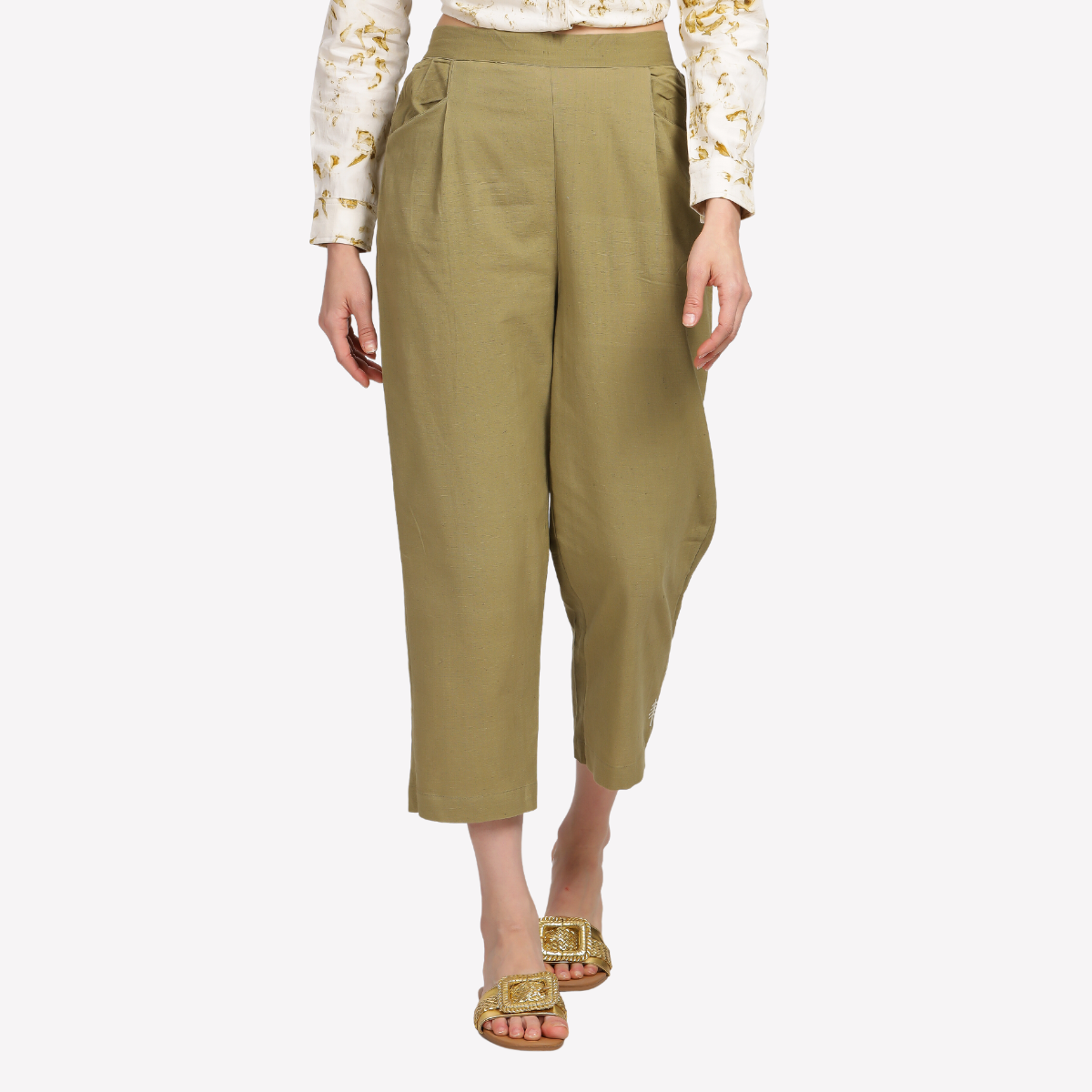 TANISHA Olive green ankle-length trouser