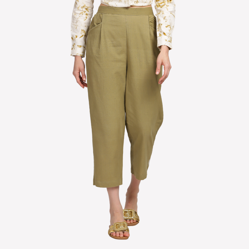 TANISHA Olive green ankle-length trouser