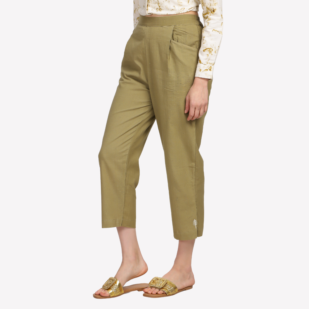 TANISHA Olive green ankle-length trouser