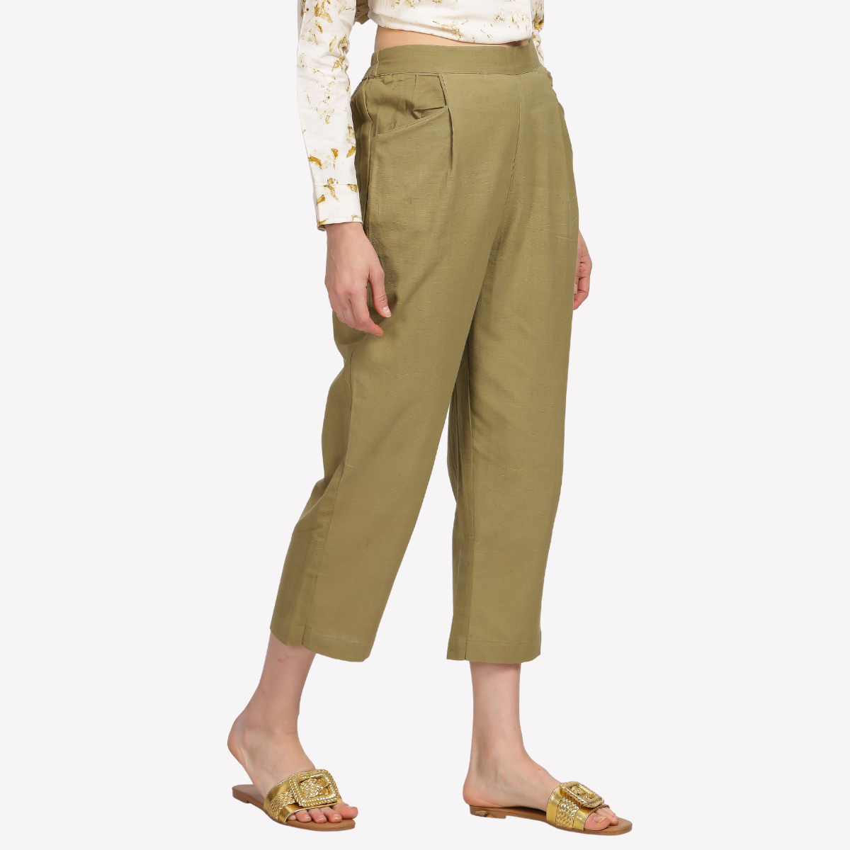 TANISHA Olive green ankle-length trouser